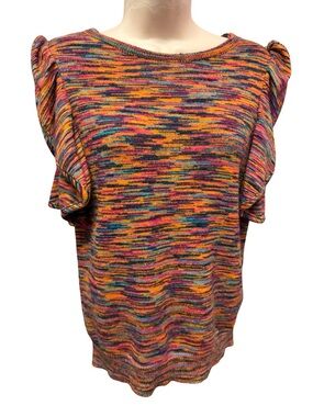 Anthropologie Ruby Flutter Sleeve Multicolor Knit Sweater Top Women’s Size Small